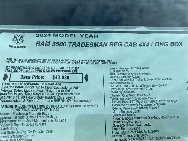 2024 RAM Ram 3500 RAM 3500 TRADESMAN REGULAR CAB 4X4 8' BOX