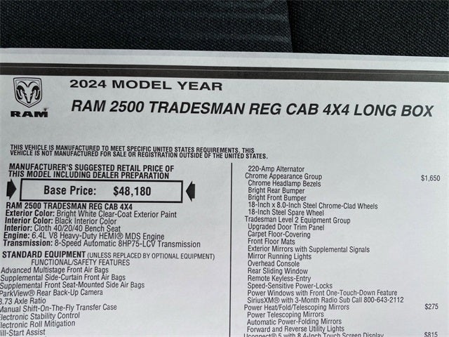 2024 RAM Ram 2500 RAM 2500 TRADESMAN REGULAR CAB 4X4 8' BOX