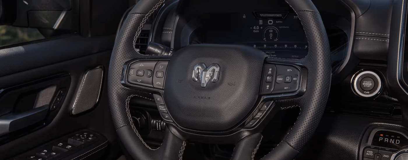 Steering wheel in a 2025 Ram 1500 Big Horn